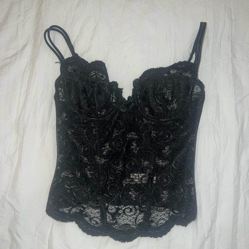 Vintage black lace gold label Victoria secret bustier corset